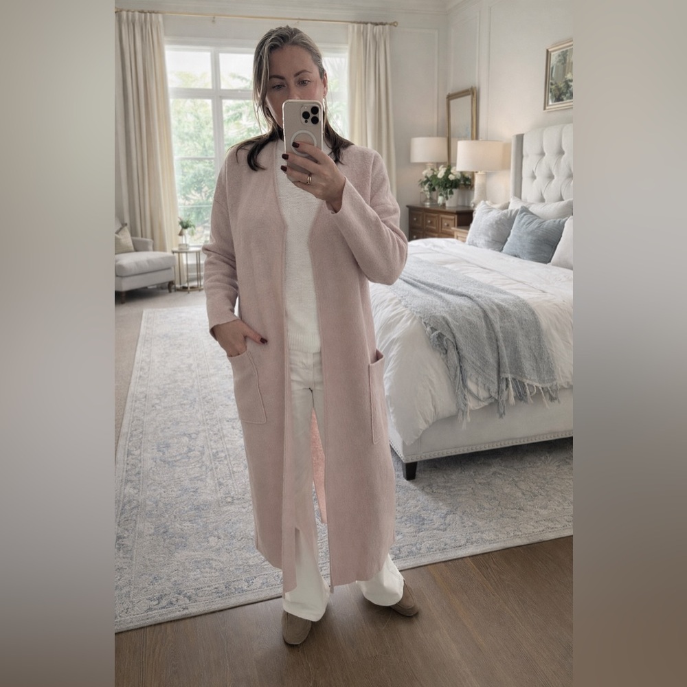 MANGO Suit Blush Pink Long Wool Blend Open Front Coatigan – Size XS / EUR S - Picture 1 of 7